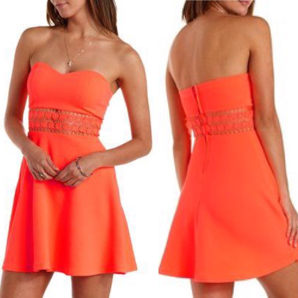 Coral strapless dress
